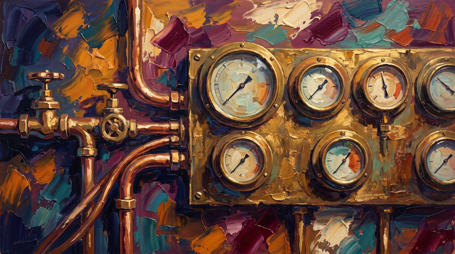 An artist's palette seen from above, paint divided into separate wells at different levels, some full and some nearly scraped empty